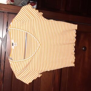 Women White And Yellow Striped Crop Top